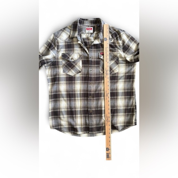 Vintage Y2K Wrangler Plaid Flannel Shirt Men’s Large Brown Beige Long‎ Sleeve - Picture 5 of 9